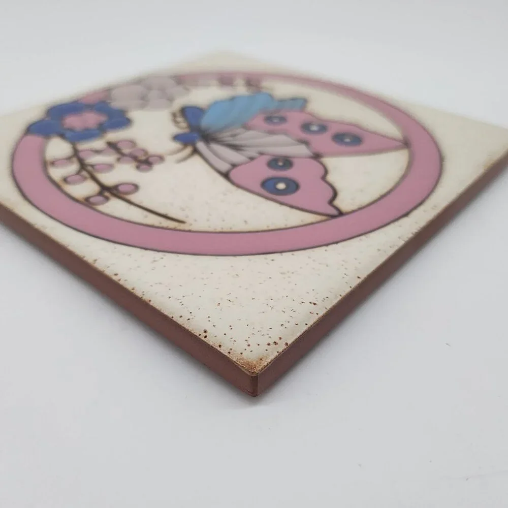 Decorative Ceramic Tile Trivet Wall Hanging Butterfly & Floral 6